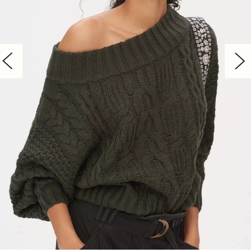 Anthropologie Dark Green Off-Shoulder Sweater